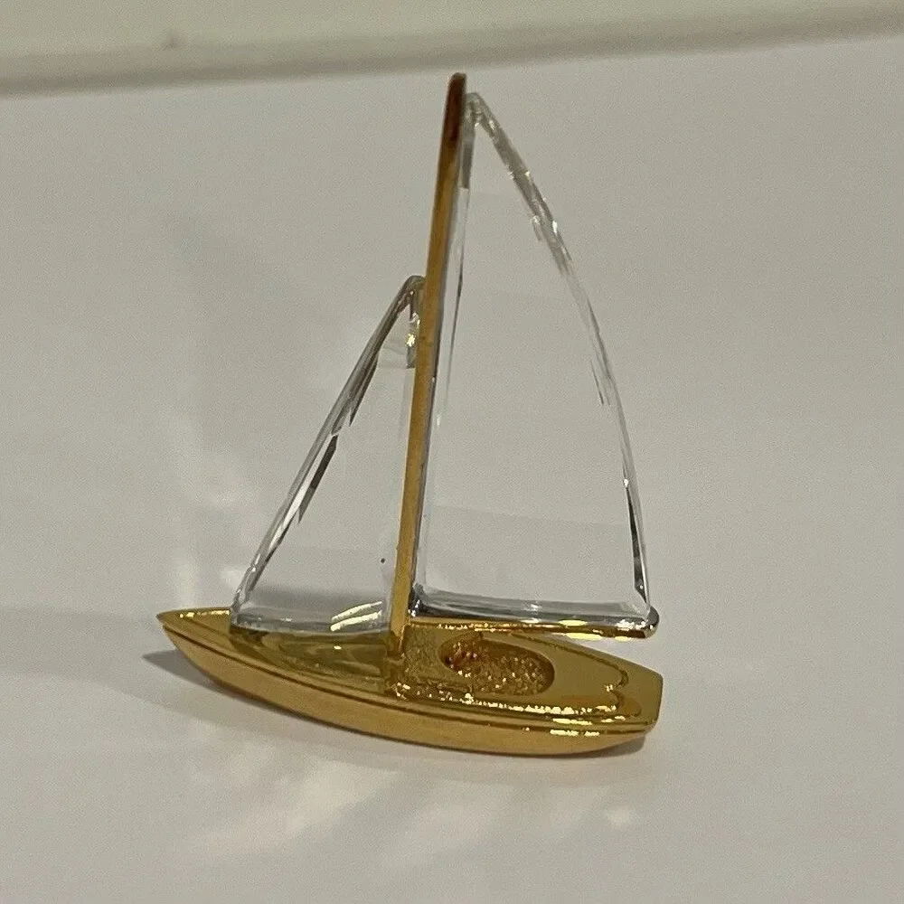 Swarovski Crystal Memories Sailboat Gold Tone Mini Boat Figurine 1.75”